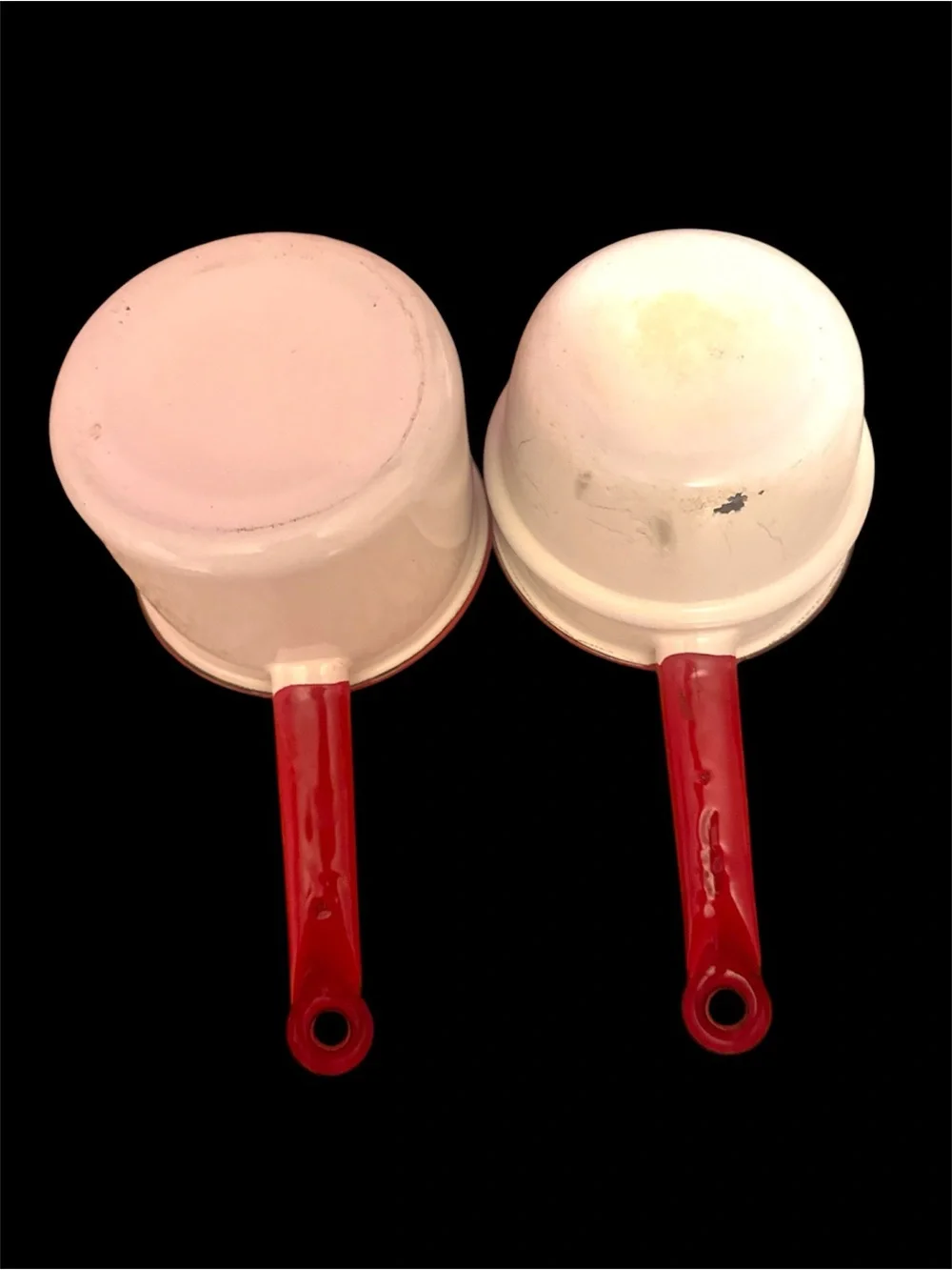 Vintage Enamelware Double Boiler Red White w/ Lid Farmhouse Kitchen